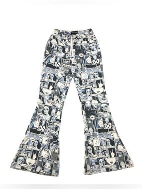 Current Mood Memoir Misfit blue white comic strip flare stretch cotton jeans S